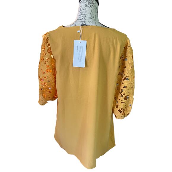 Bloomchic Yellow Gold Lace Eyelet Lace Shirt Size 14/16 - Picture 2 of 4